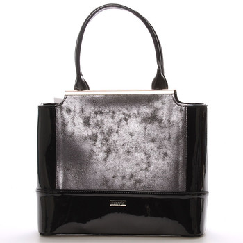 Dámská luxusní lakovaná kabelka černo grafitová  - Maggio Magnolia