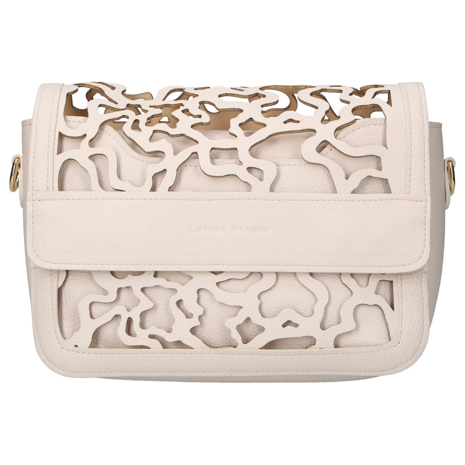 Dámska koženková crossbody kabelka béžová - Laura Biaggi Shelly