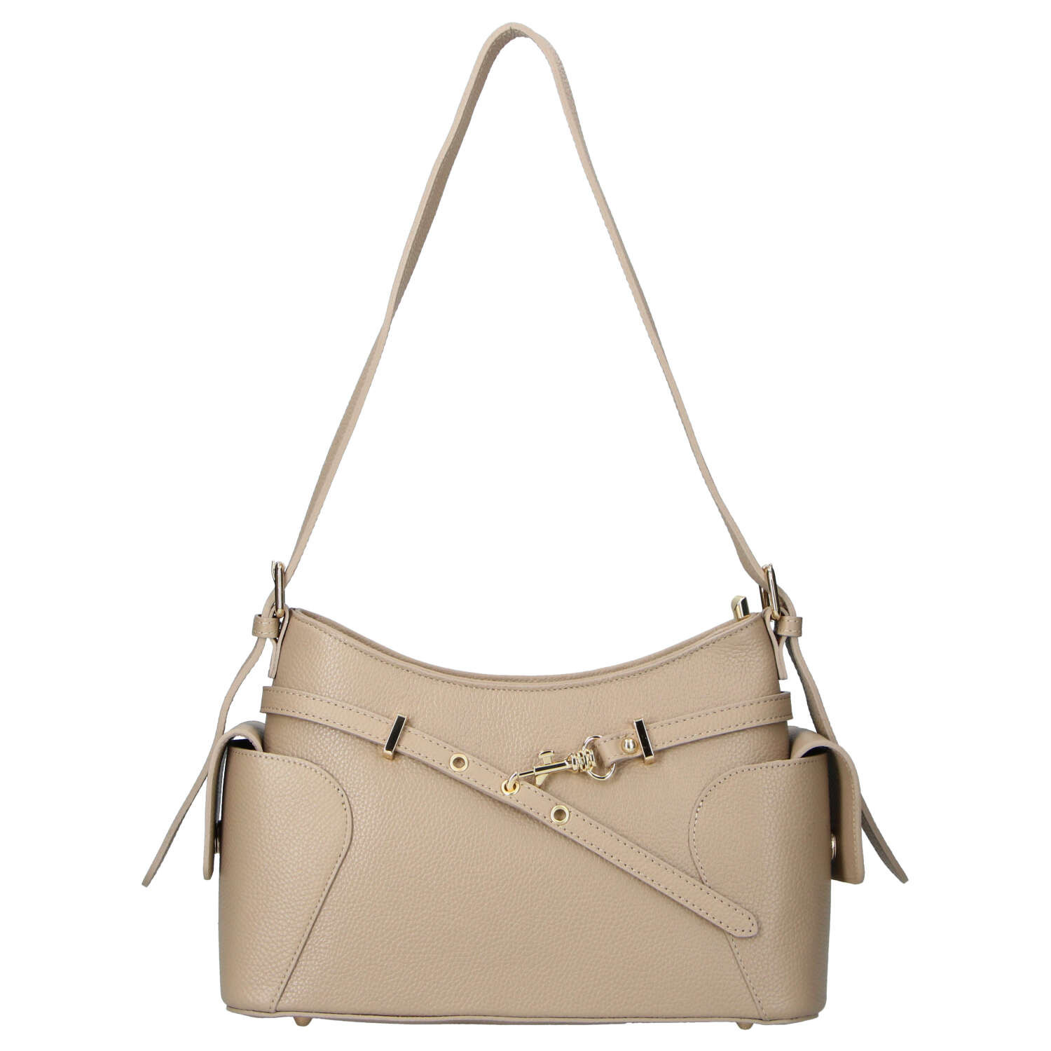 Dámská kožená kabelka přes rameno tmavě béžová - Delami Vera Pelle Slusch