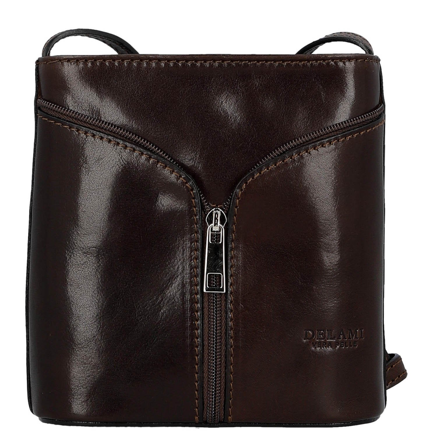 Dámská kožená crossbody kabelka tmavě hnědá - Delami Vera Pelle Orsolya 