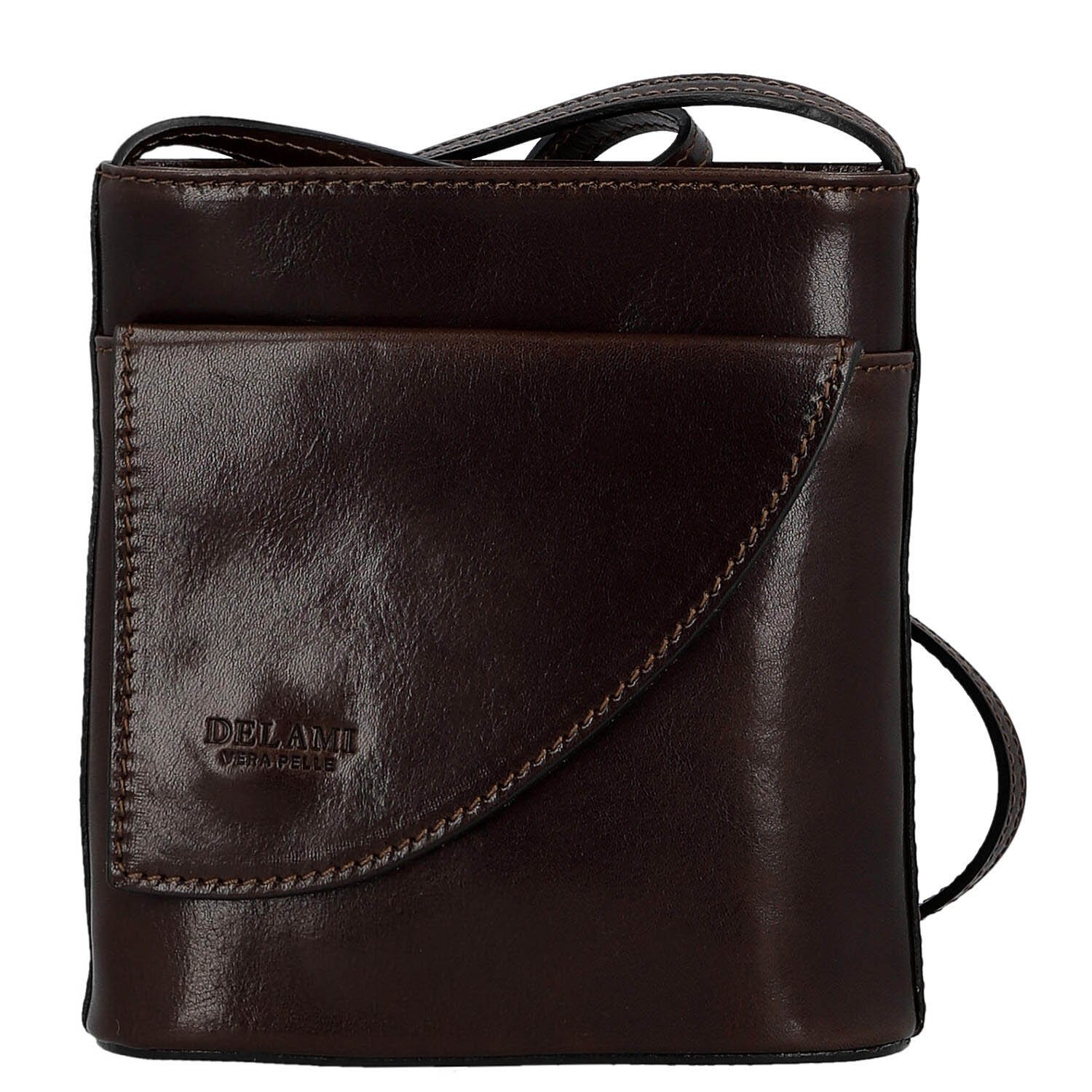 Dámská kožená crossbody kabelka tmavě hnědá - Delami Vera Pelle Ilaria