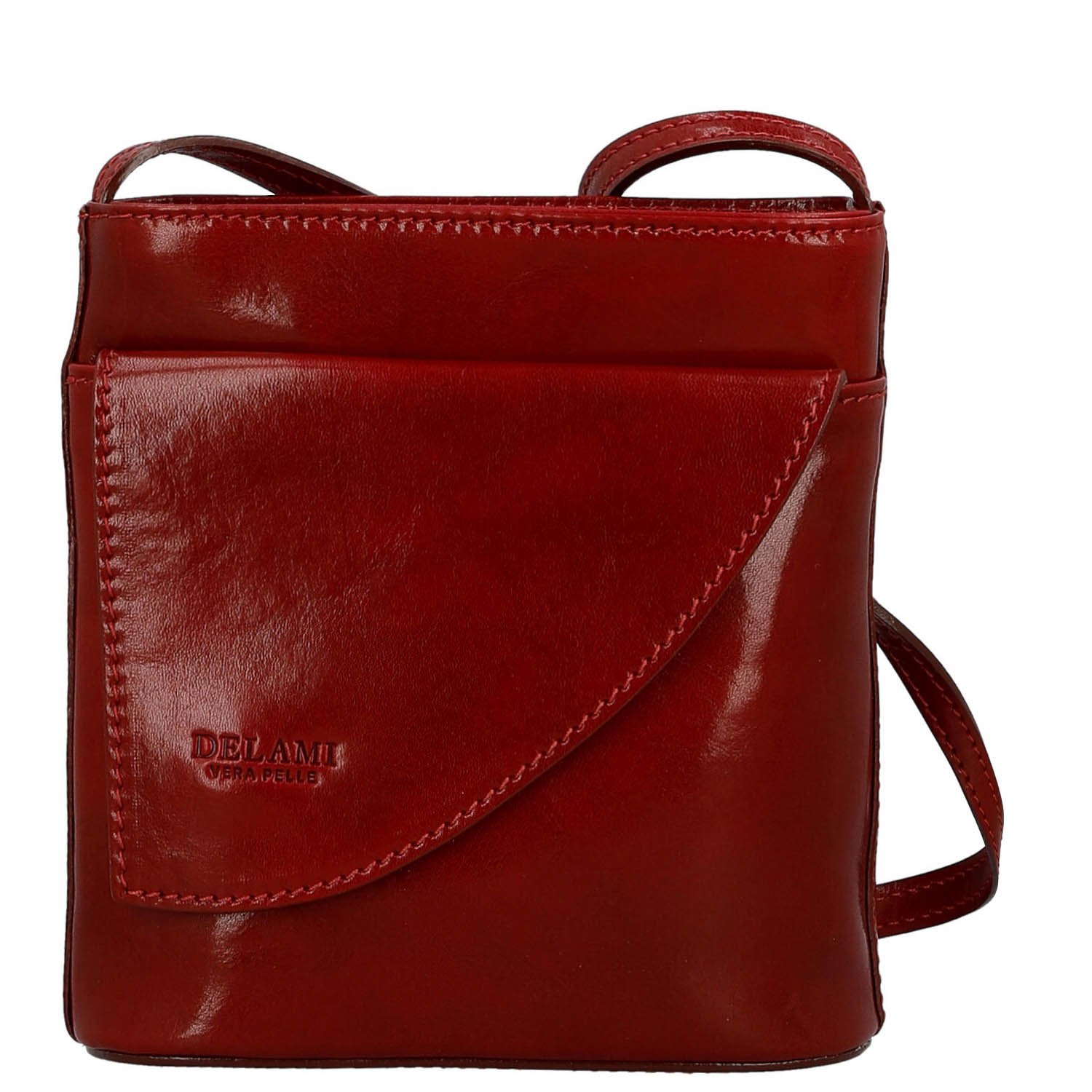 Dámská kožená crossbody kabelka červená - Delami Vera Pelle Ilaria