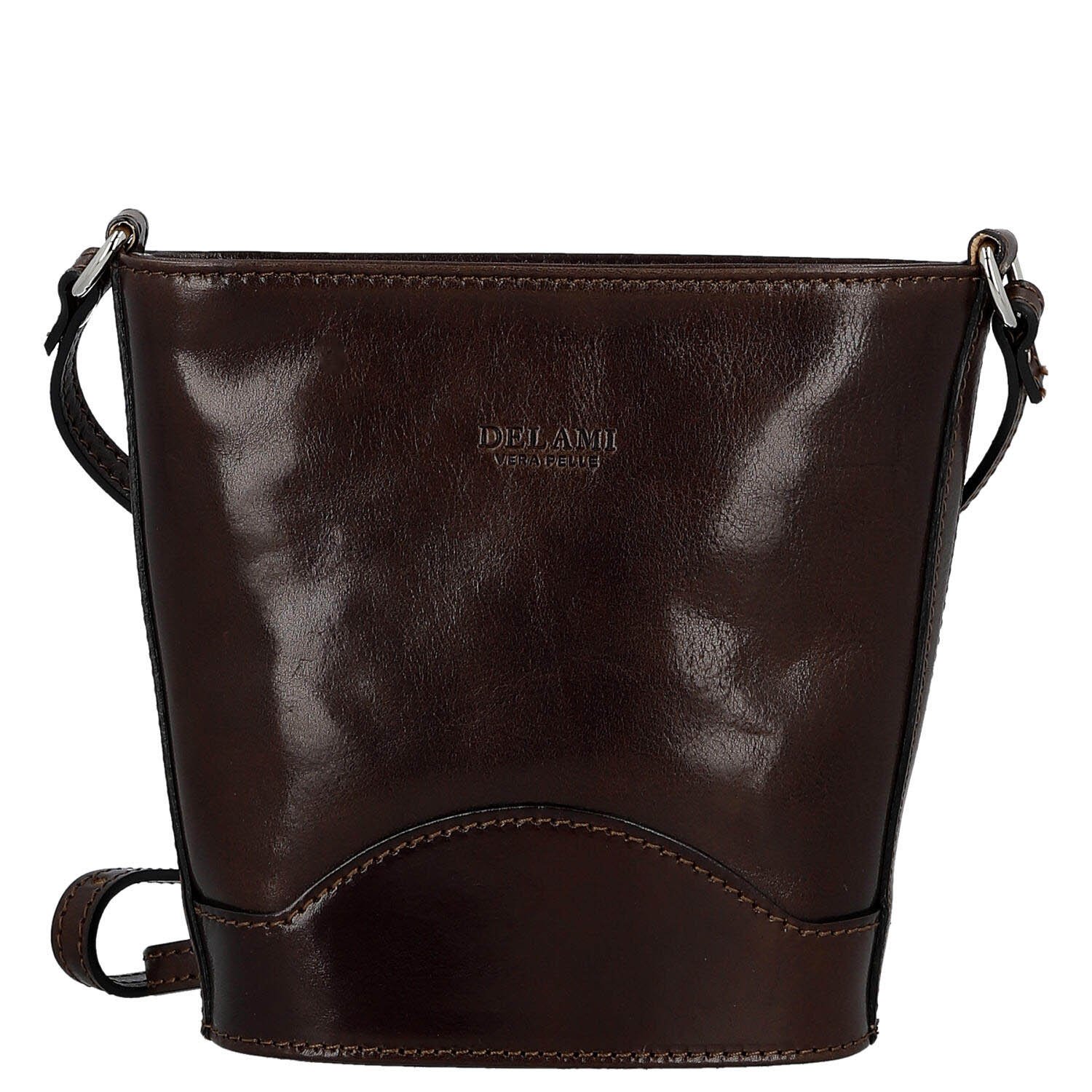 Dámská kožená crossbody kabelka tmavě hnědá - Delami Vera Pelle Saimix
