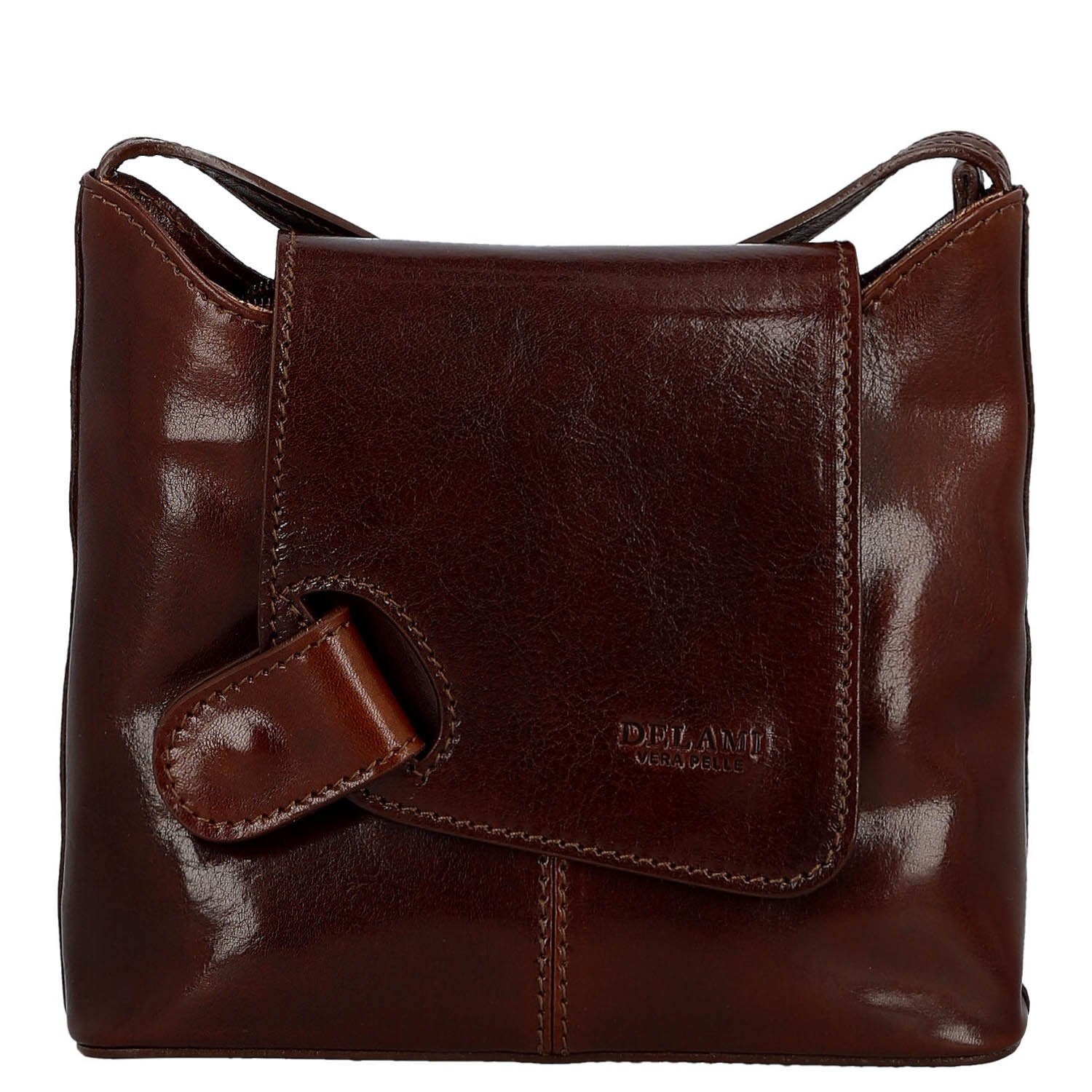 Dámská kožená crossbody kabelka hnědá - Delami Vera Pelle Belisa