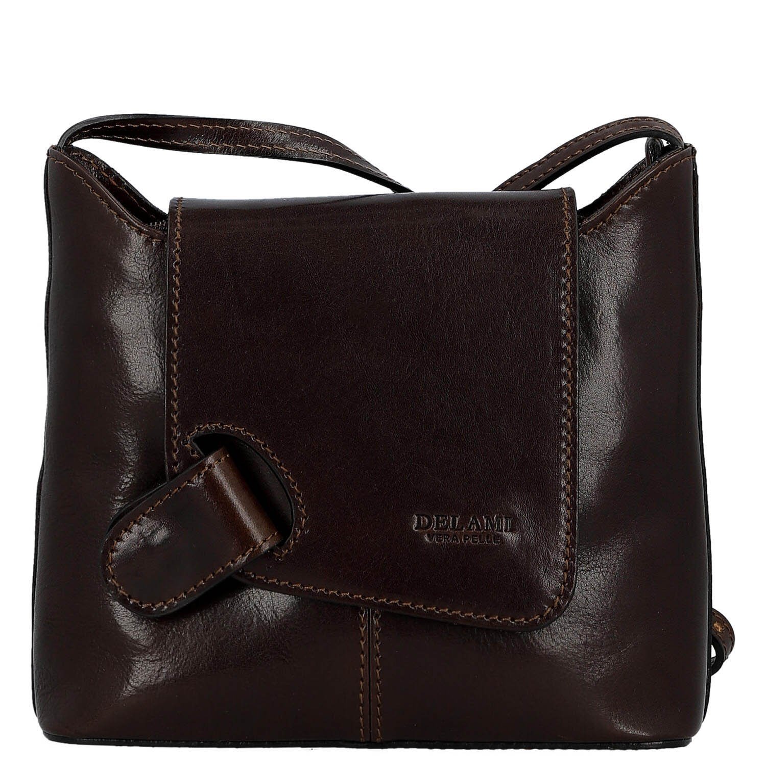 Dámská kožená crossbody kabelka tmavě hnědá - Delami Vera Pelle Belisa