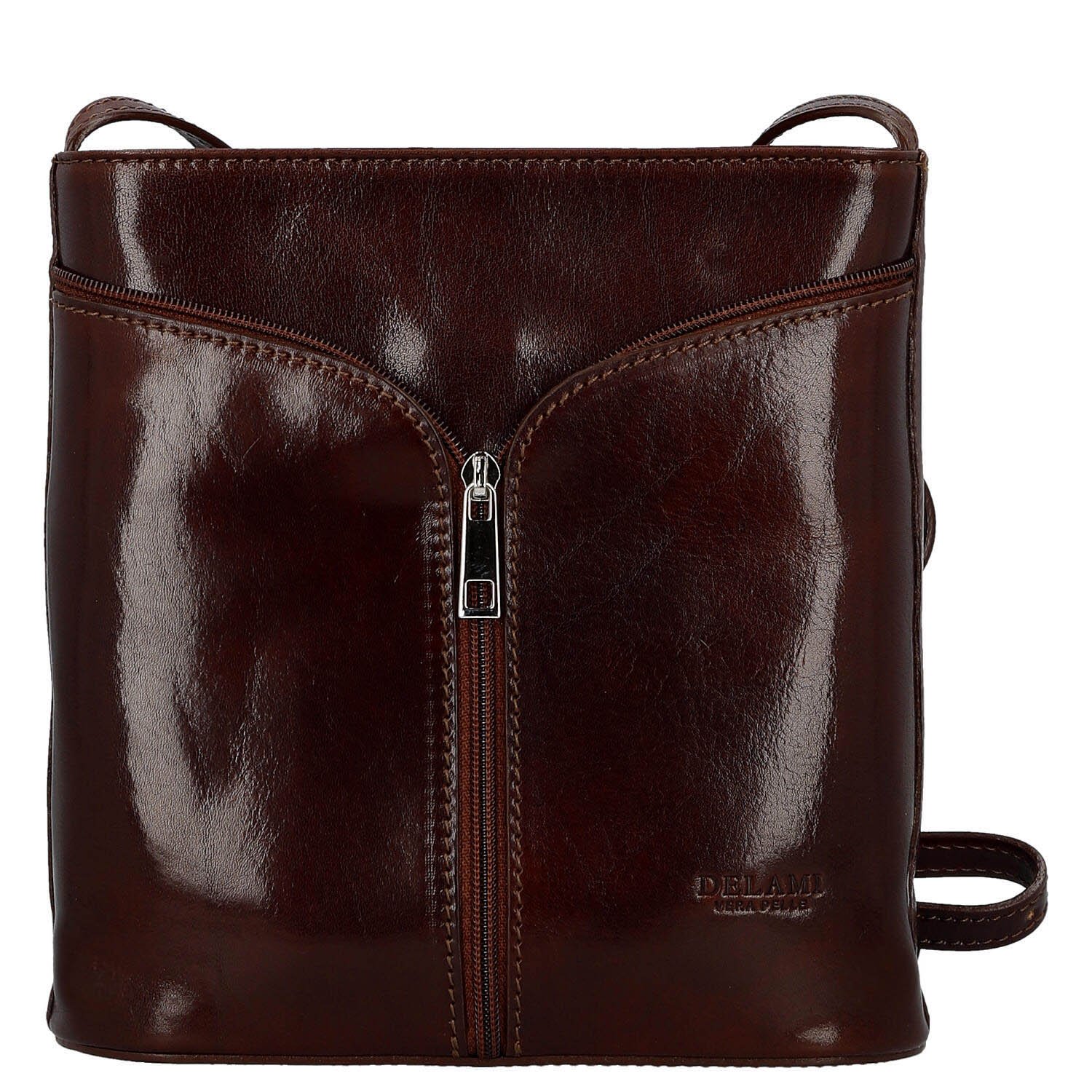 Dámská kožená crossbody kabelka hnědá - Delami Vera Pelle Nemia