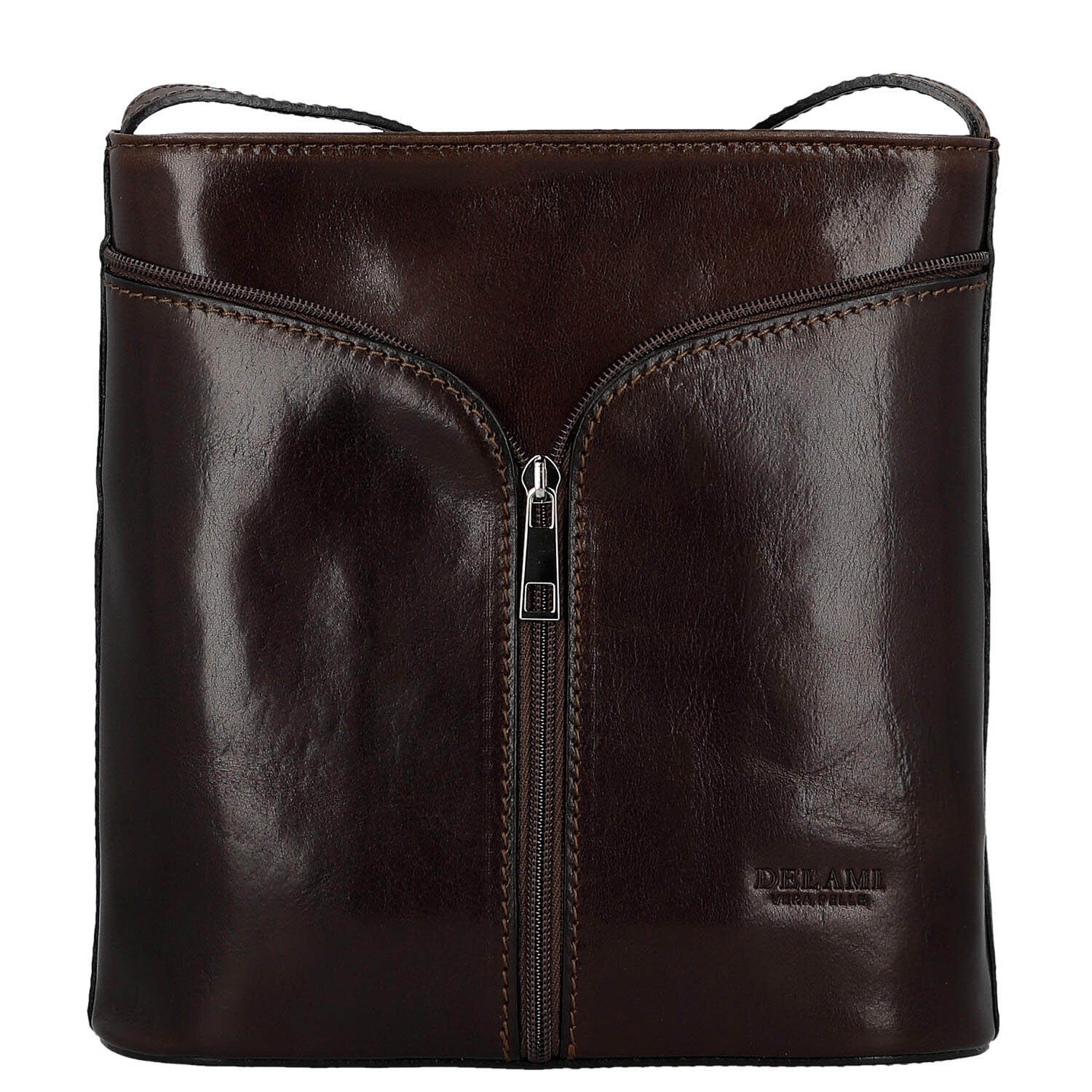 Dámská kožená crossbody kabelka tmavě hnědá - Delami Vera Pelle Nemia