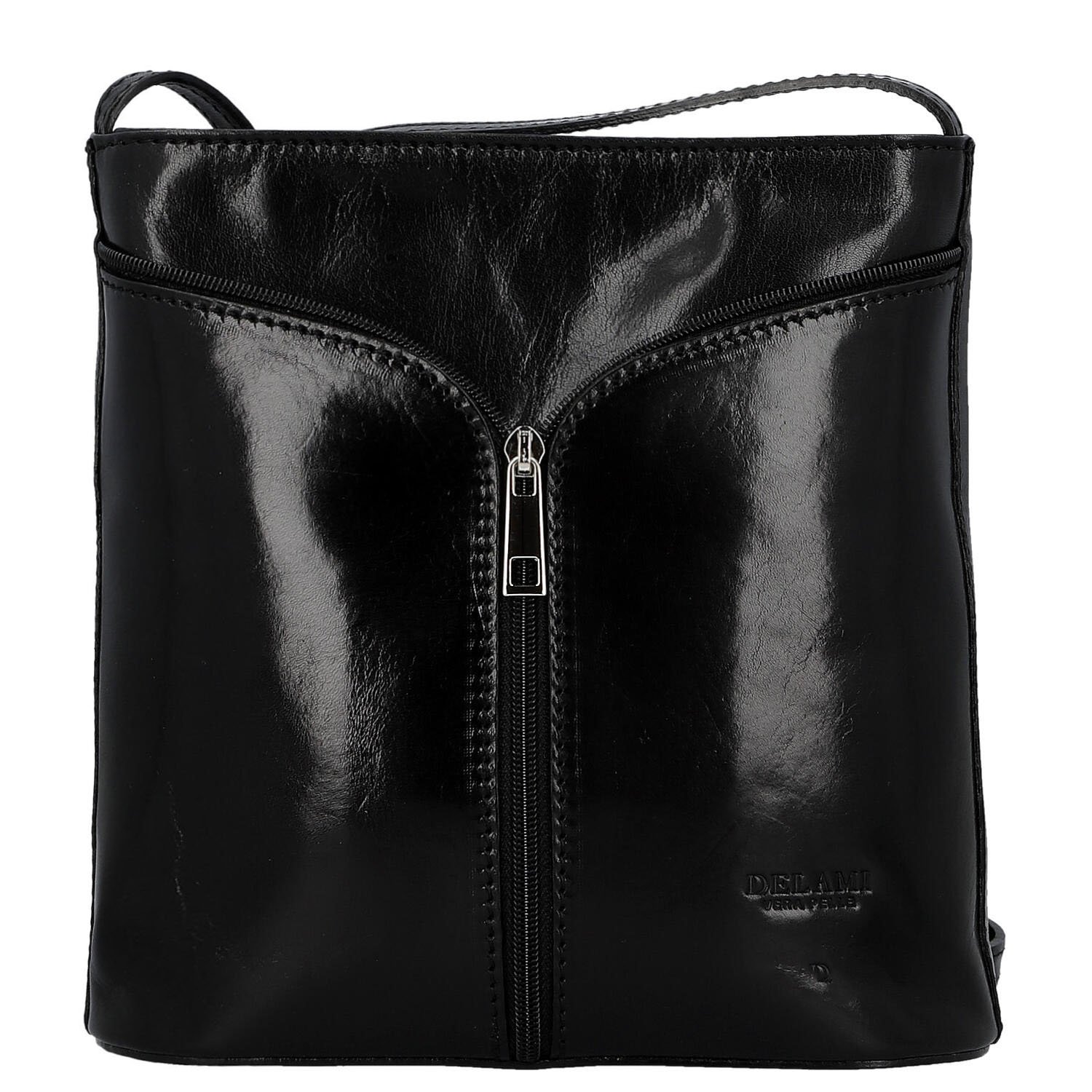 Dámská kožená crossbody kabelka černá - Delami Vera Pelle Nemia