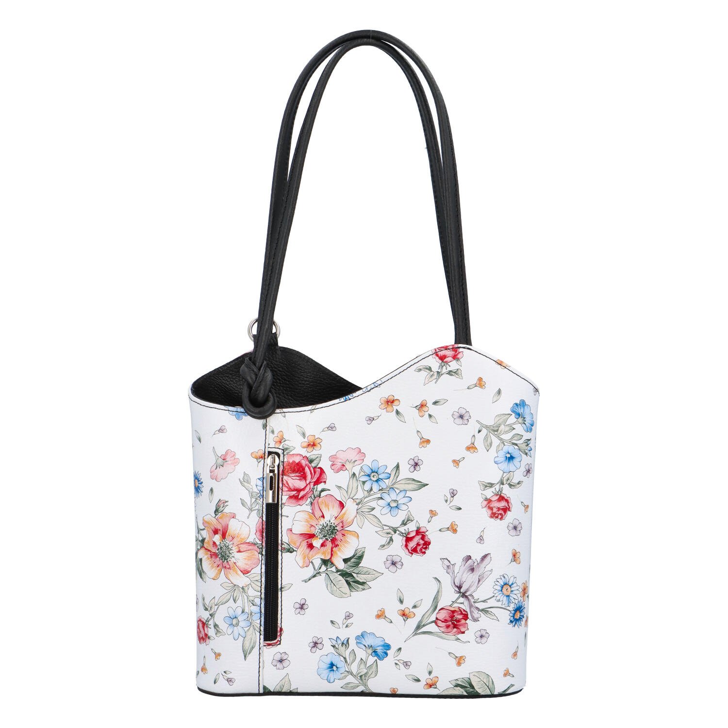 Dámská kožená kabelka batůžek květinová černá - ItalY Larry