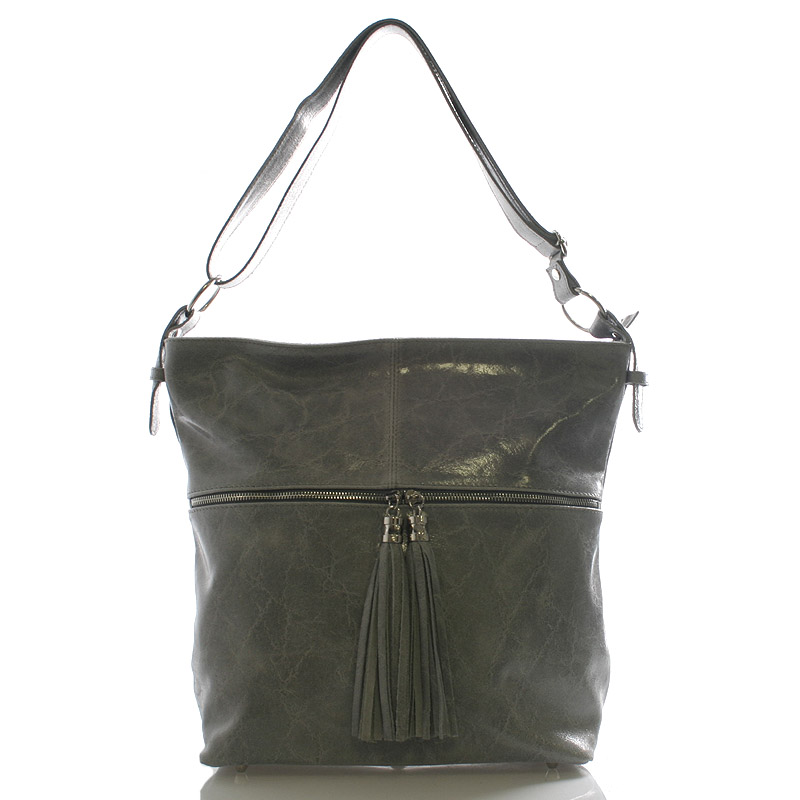 Šedá kožená velká crossbody kabelka ItalY Isabel
