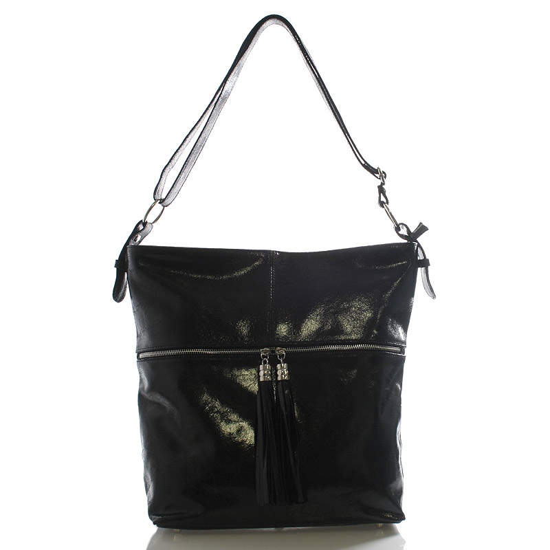 Černá kožená velká crossbody kabelka ItalY Isabel
