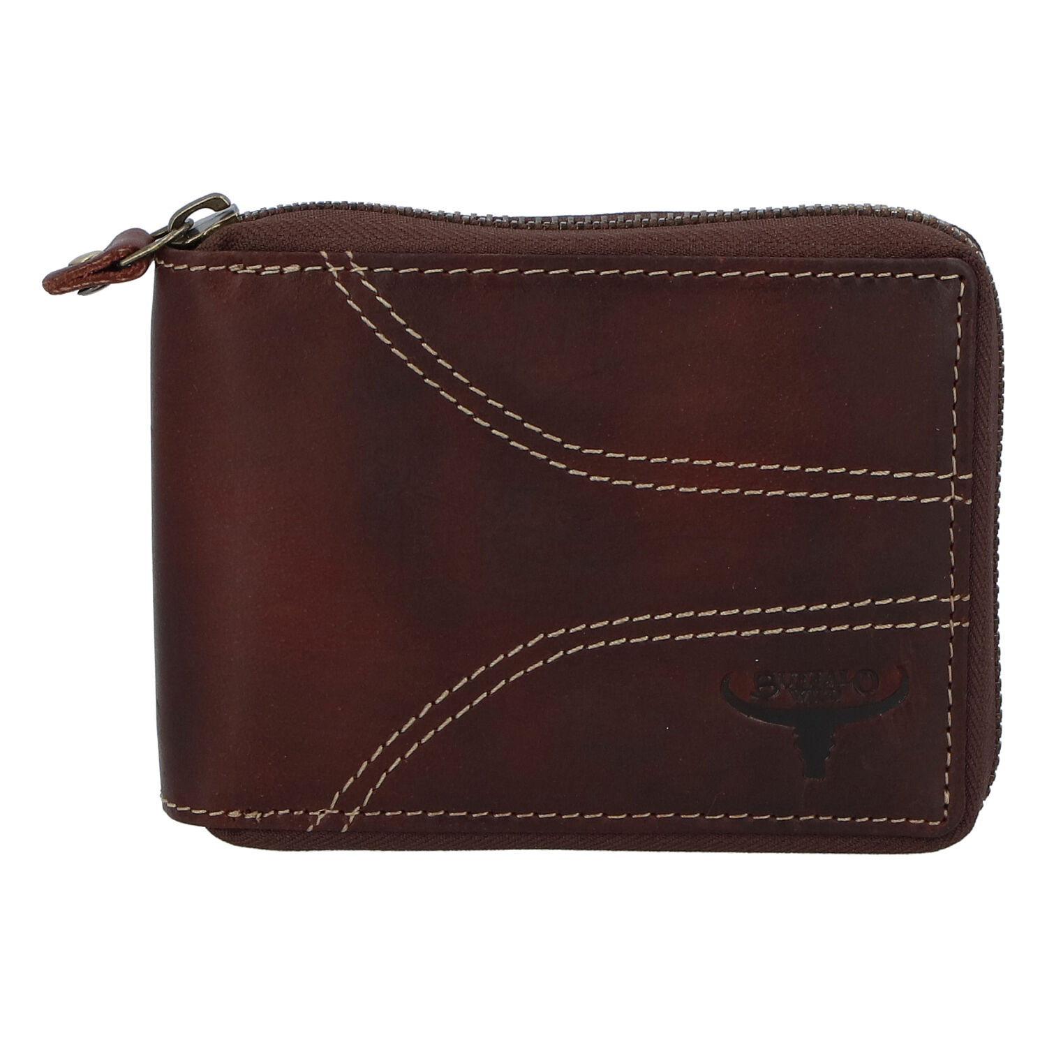 Pánská kožená broušená peněženka na zip hnědá - BUFFALO Bul