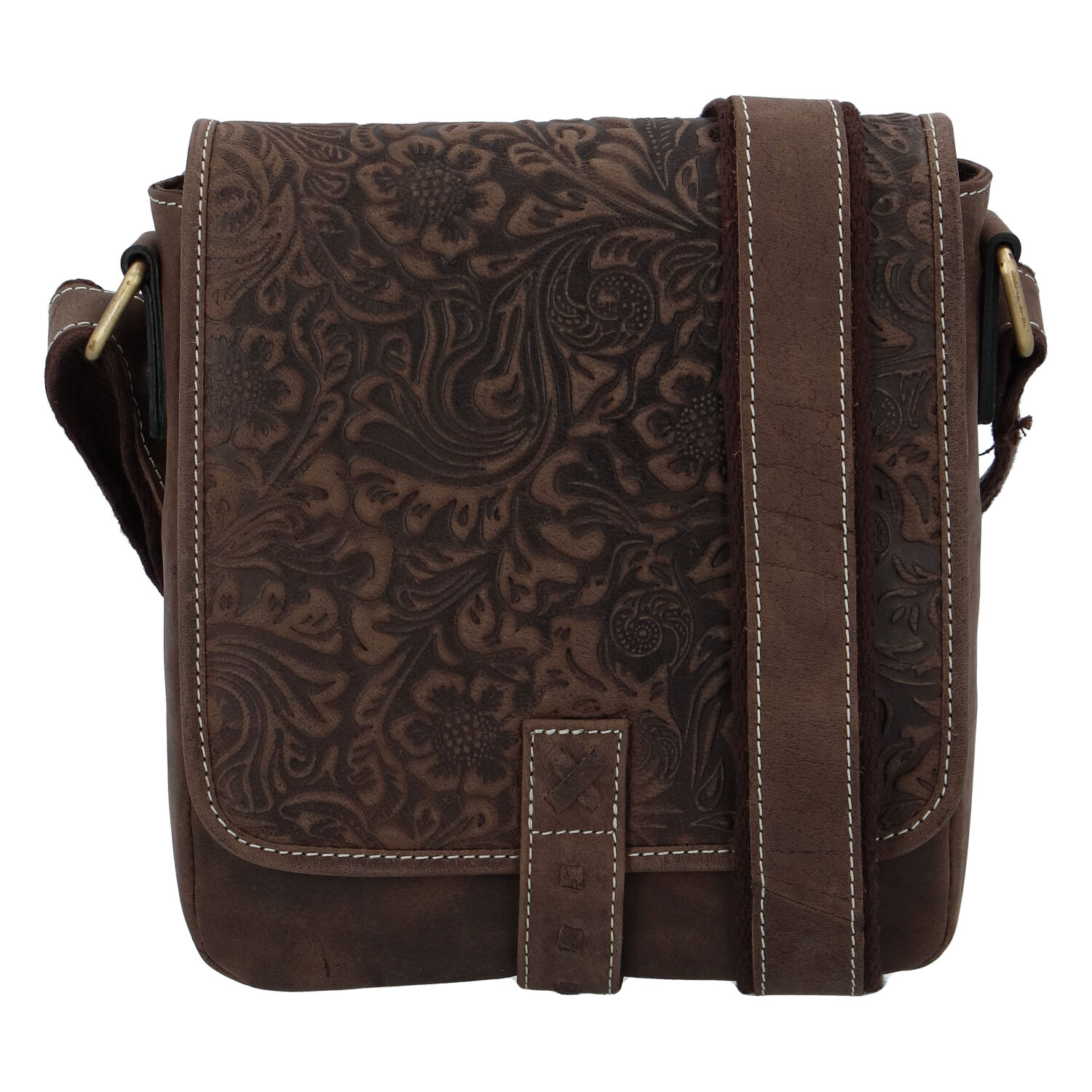 Dámská kožená crossbody kabela hnědá - Tomas Shasa