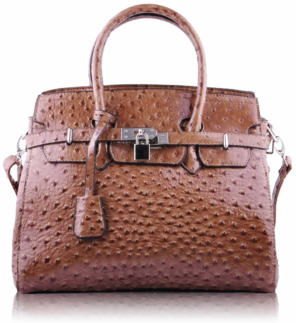 Kabelka s imitací pštrosí kůže LS Fashion LS00140A v barvě nude