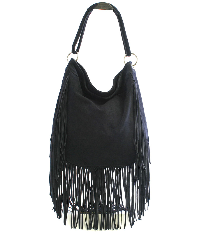 Modrá kožená broušená kabelka ItalY Aranka s třásněmi