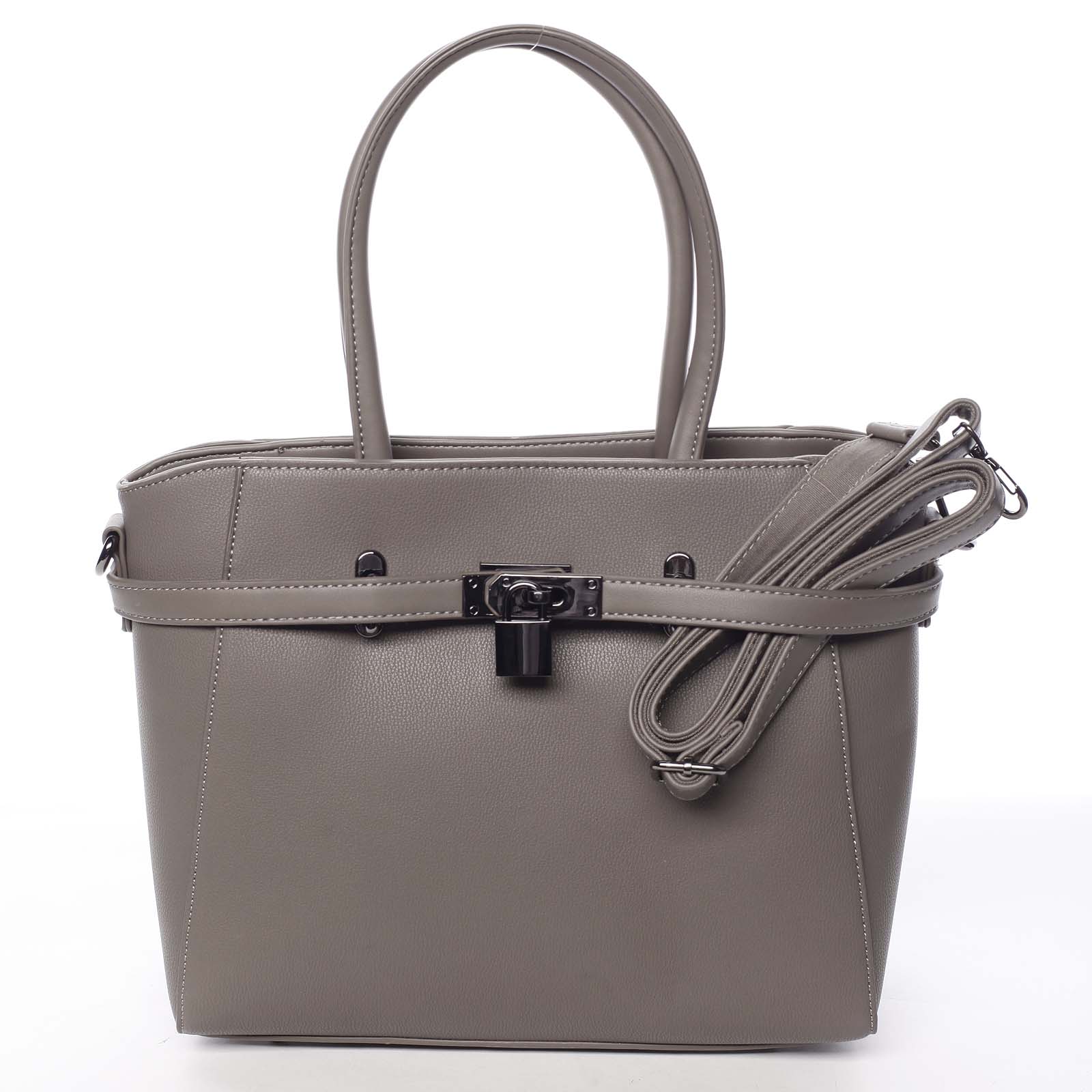 Luxusní stylová menší tmavá taupe kabelka do ruky - David Jones Haless