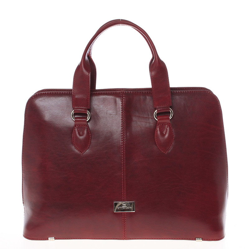 Pevná luxusní dámská vínová kožená aktovka - Annie Claire Boom