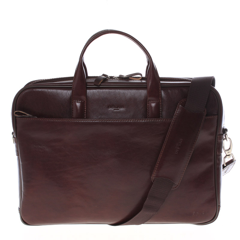 Luxusní tmavě hnědá celokožená brašna na notebook - Delami 1247