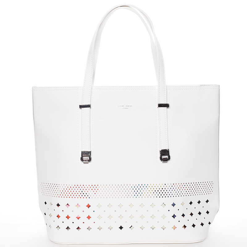 Elegantní perforovaná bílá kabelka s organizérem - David Jones Cambria
