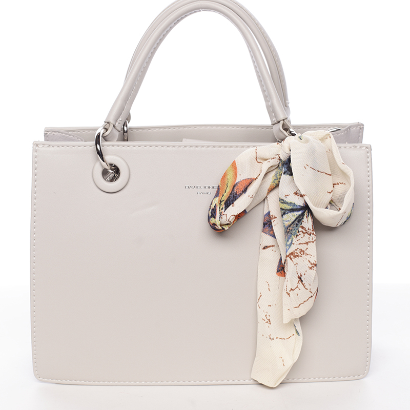 Luxusní světle šedá kabelka do ruky s šátkem - David Jones Ledell