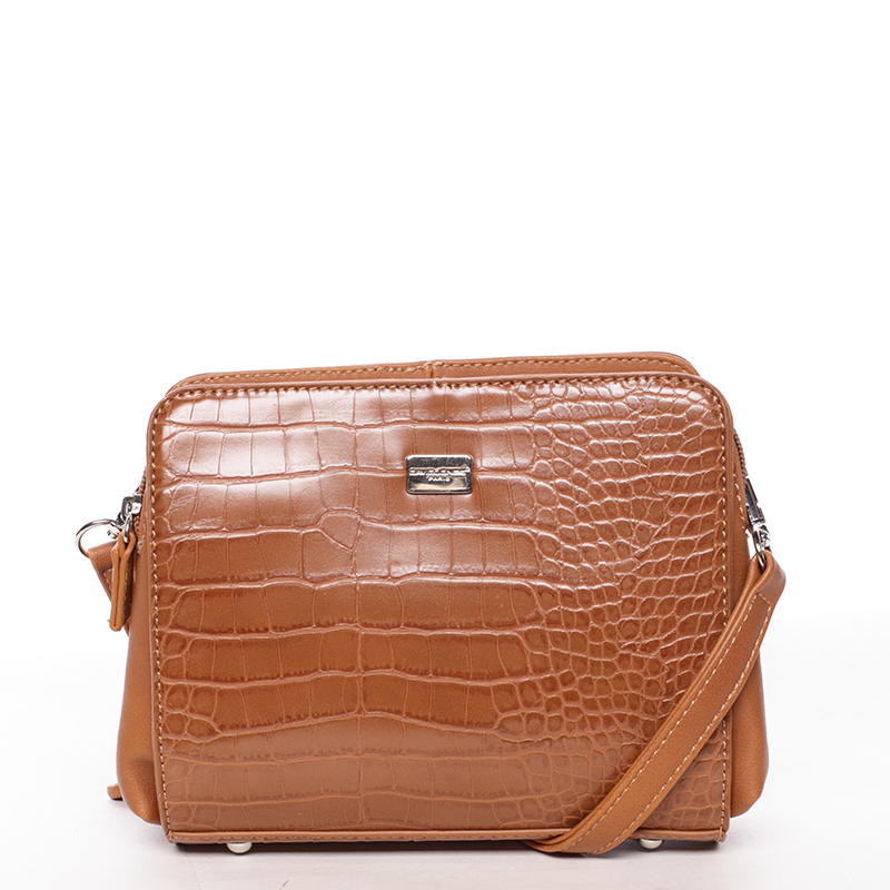 Dámská crossbody kabelka koňaková s hadím vzorem - David Jones Snake