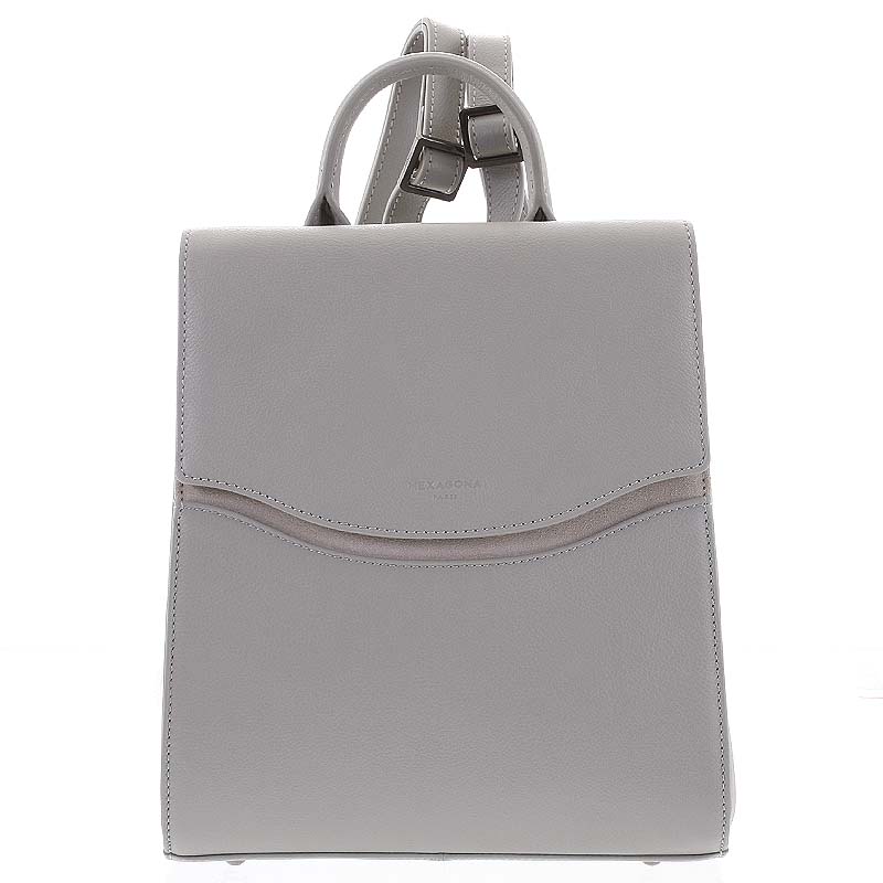 Dámský pevný elegantní kožený batoh světle šedý - Hexagona Zoel