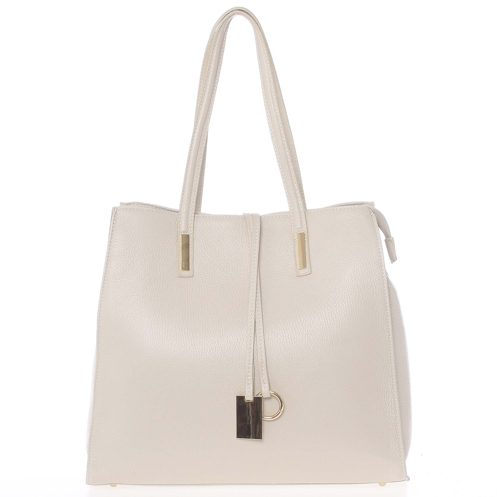 Velká kožená kabelka přes rameno světle béžová - ItalY Nitsa