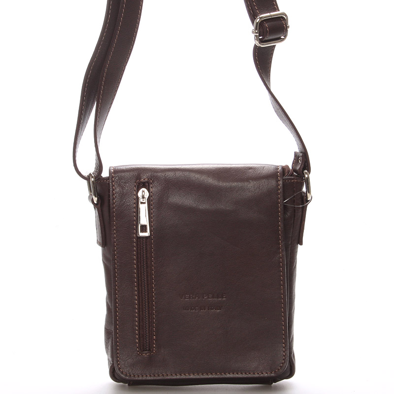 Módní menší tmavě hnědá kožená kabelka přes rameno - ItalY Leroi