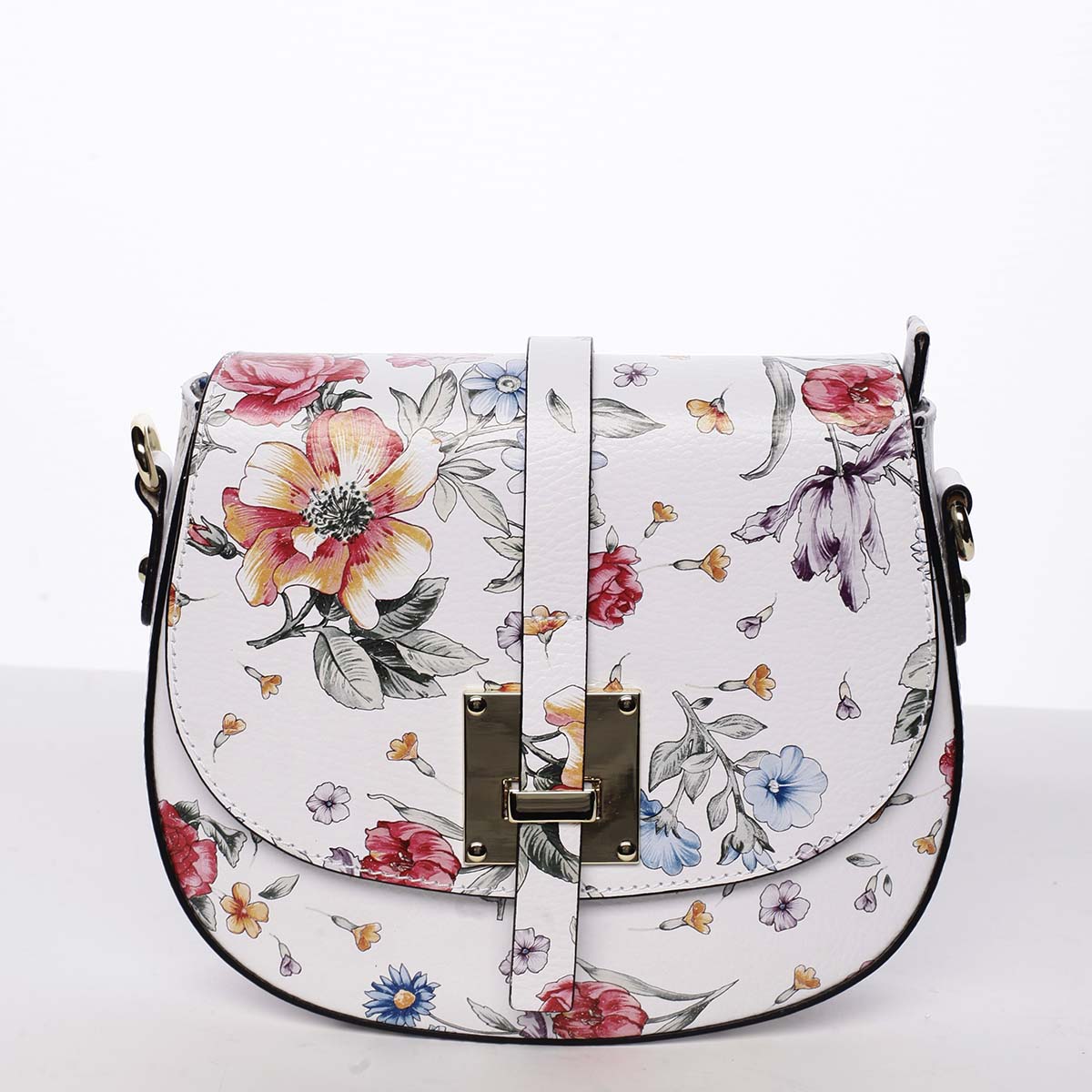 Dámská originální kožená crossbody kabelka květinová bílá - ItalY Latifa