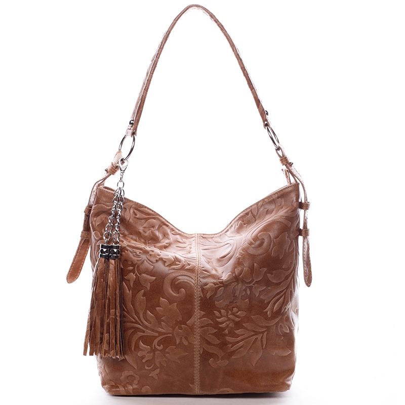 Dámská kožená kabelka přes rameno hnědá - ItalY Heather