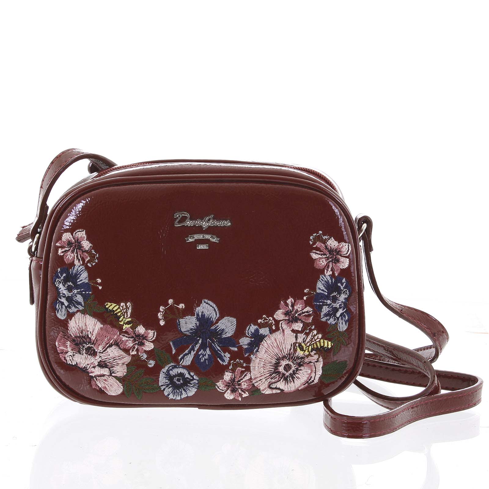 Originální dámská lesklá crossbody kabelka tmavá vínová - David Jones Fayanna