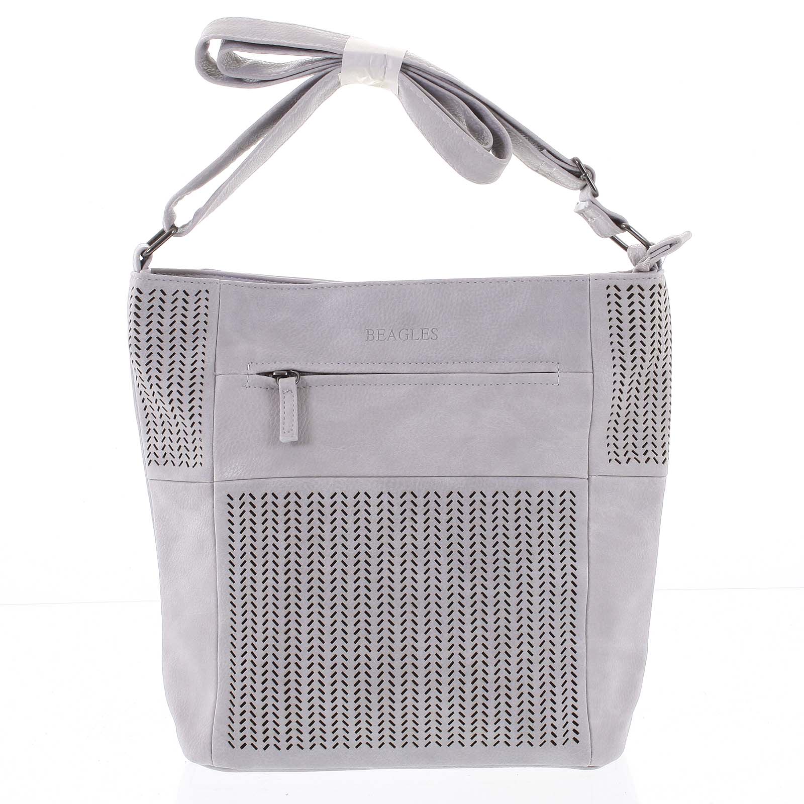 Střední trendy perforovaná crossbody kabelka světle šedá - Beagles Blessing