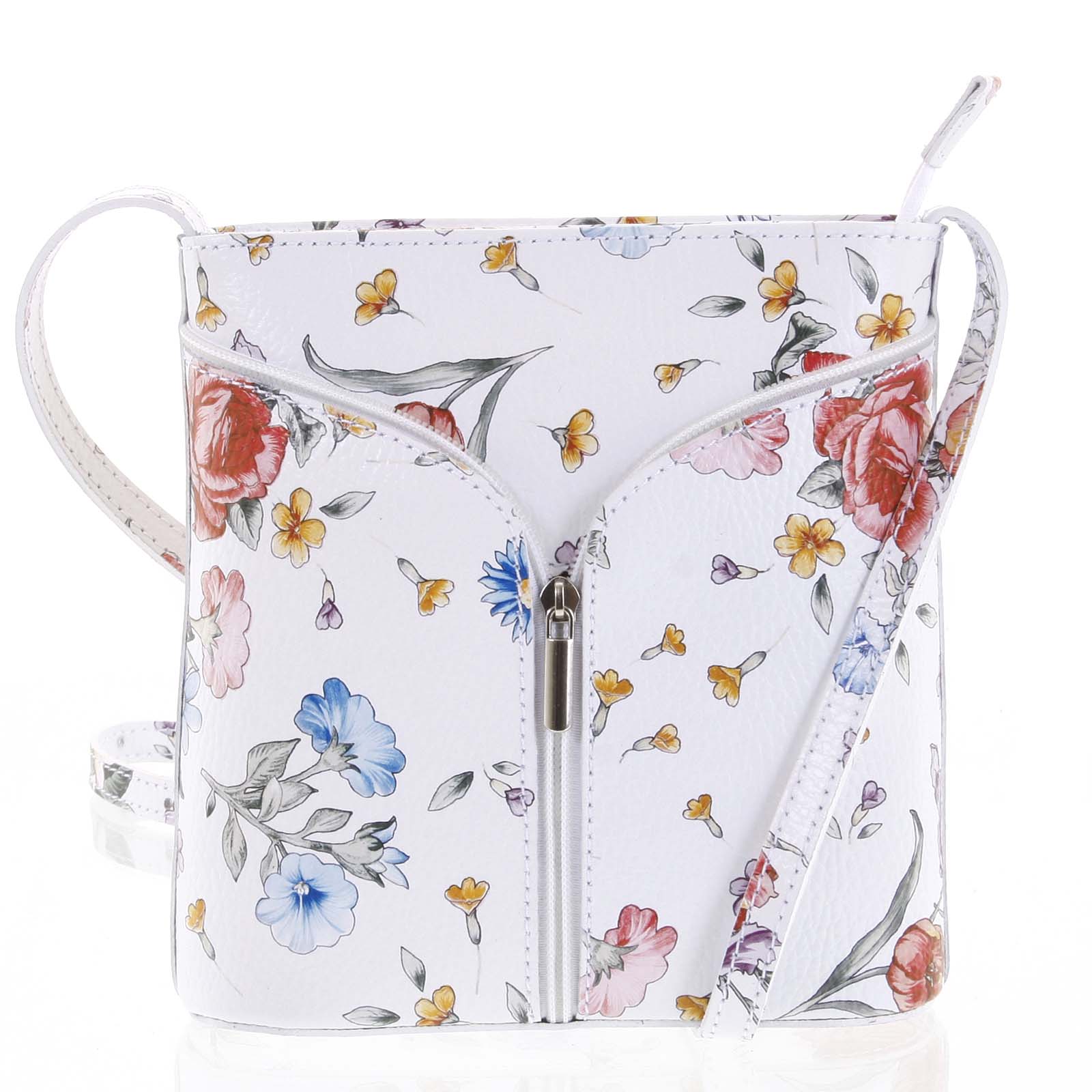 Dámská kožená crossbody kabelka bílá - ItalY Hallie Flower