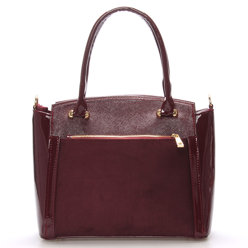 Luxusní vínová lakovaná kabelka se zlatým kováním - Delami Margo