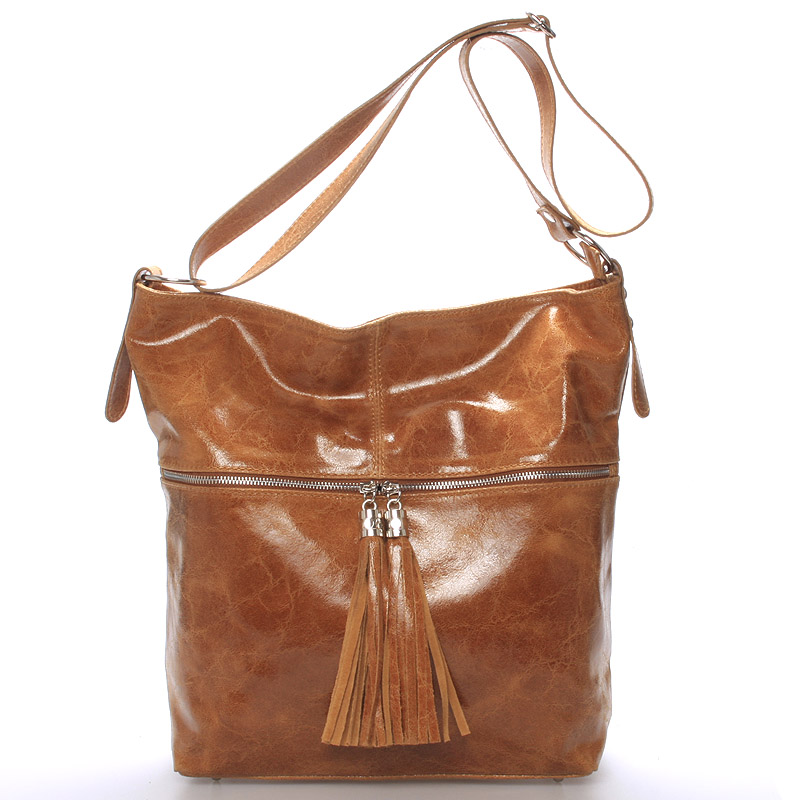 Hnědá kožená velká crossbody kabelka ItalY Isabel