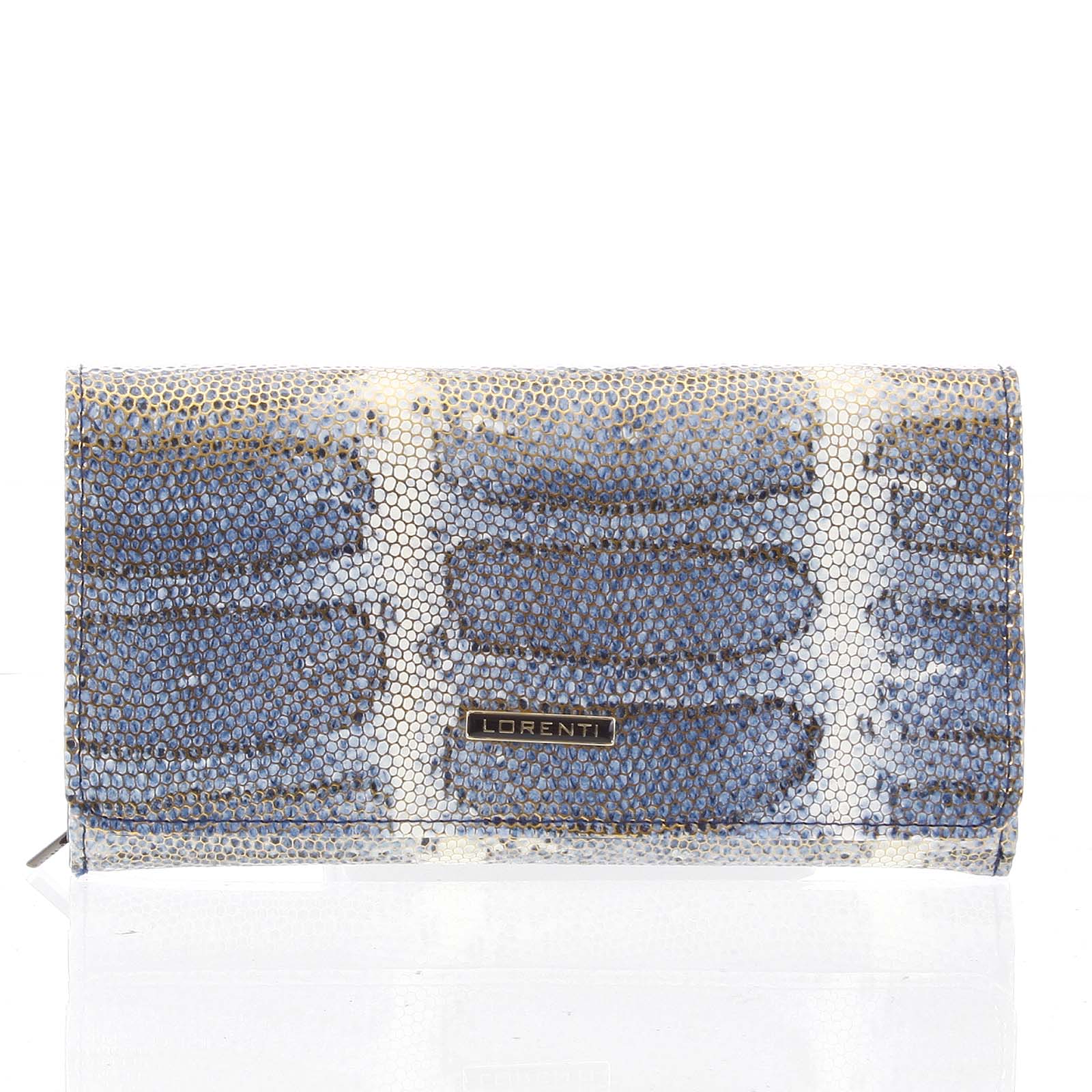 Velká modrá kožená lakovaná peněženka se zlatým vzorem- Lorenti 107SK