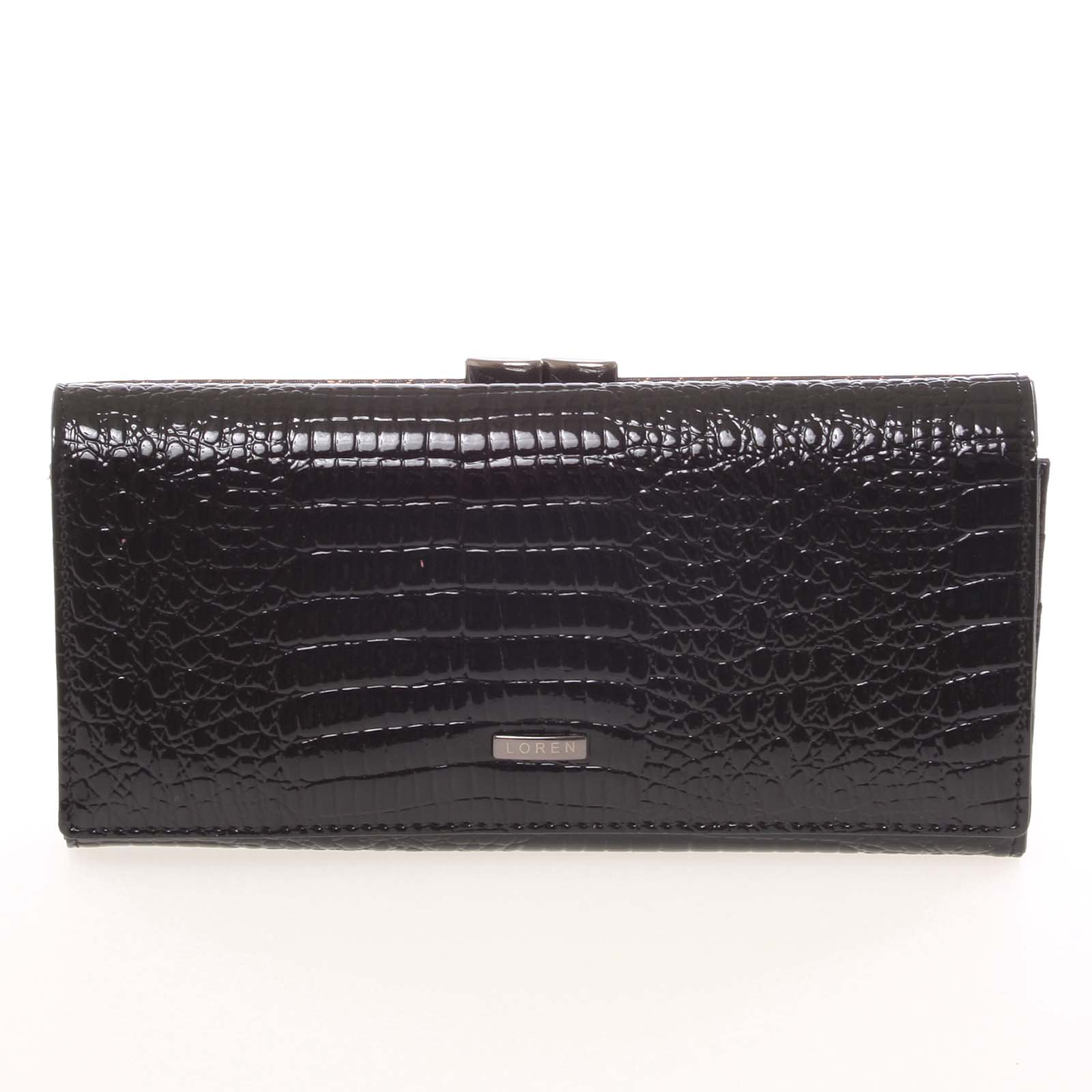 Velká dámská elegantní kožená lakovaná peněženka černá - Loren 2031