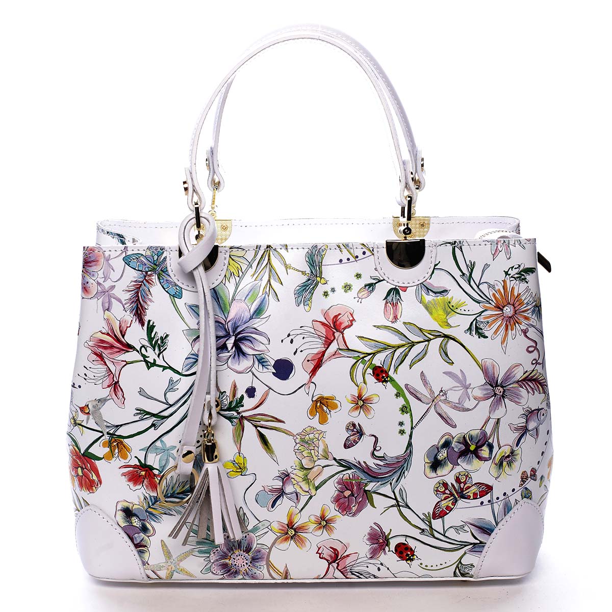 Originální dámská kožená kabelka květinová bílá - ItalY Mattie