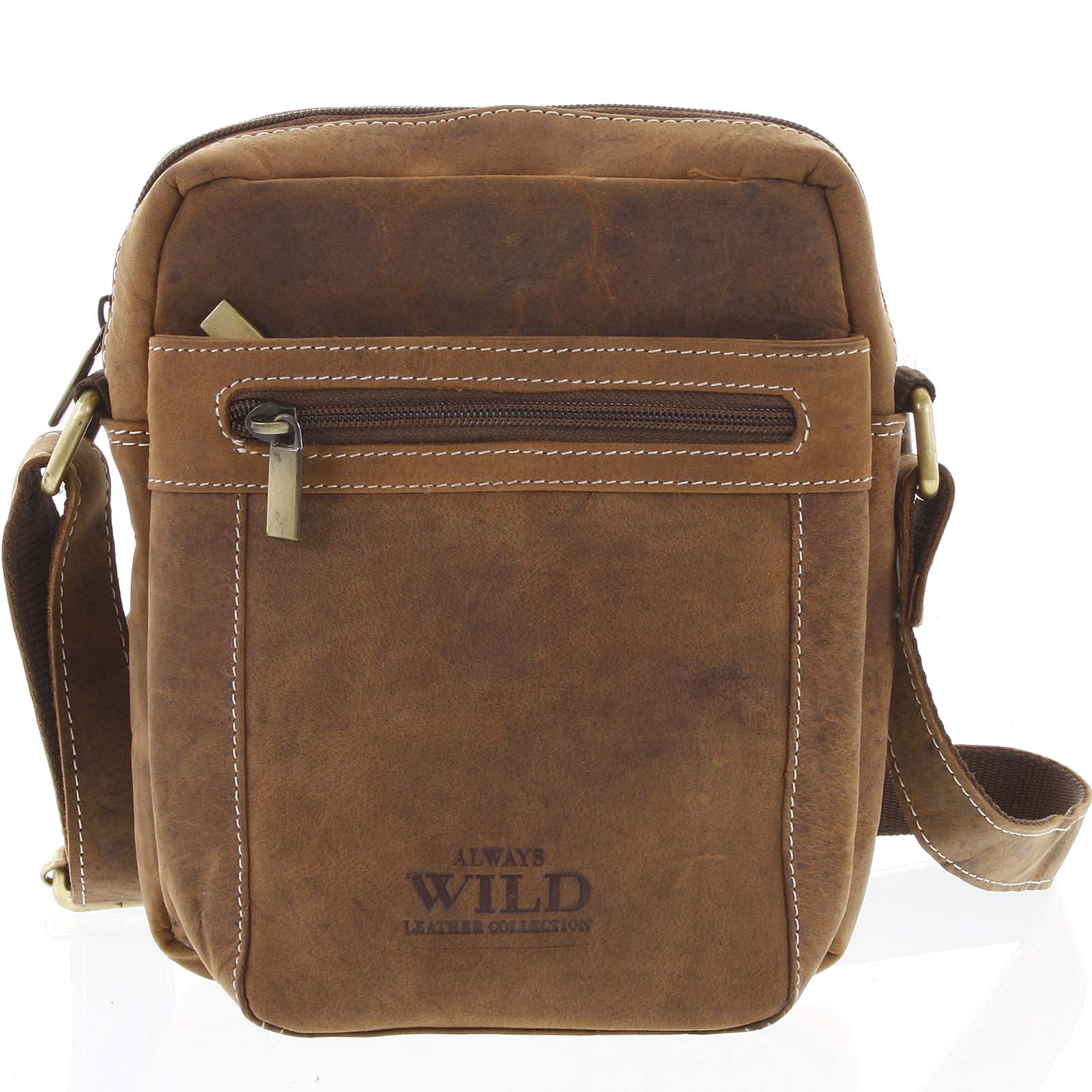 Pánská kožená crossbody taška taupe - WILD Abilio