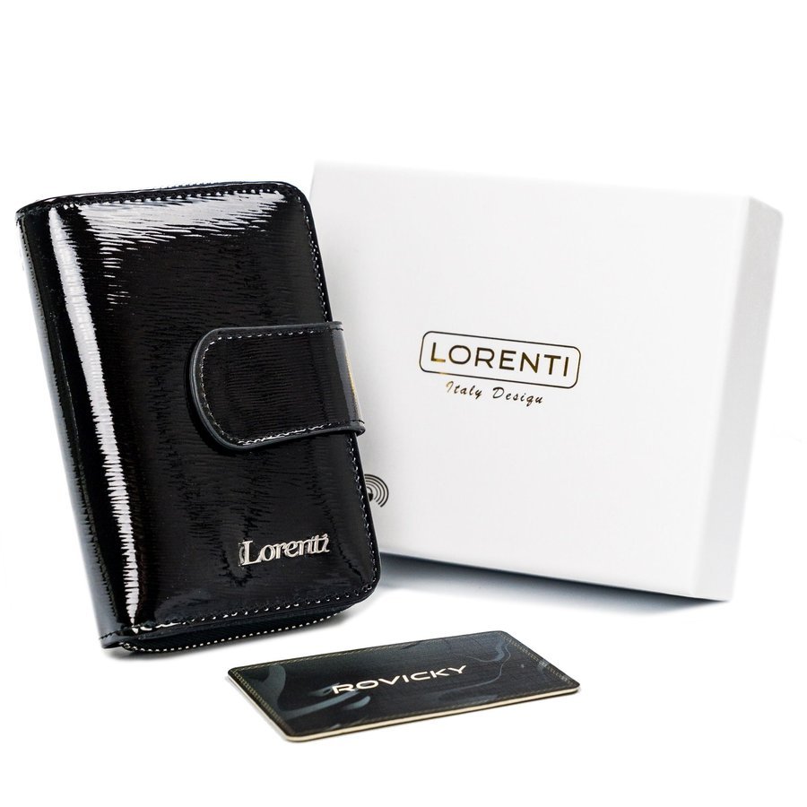 Levně Módní kožená peněženka lakovaná černá - Lorenti 115SH