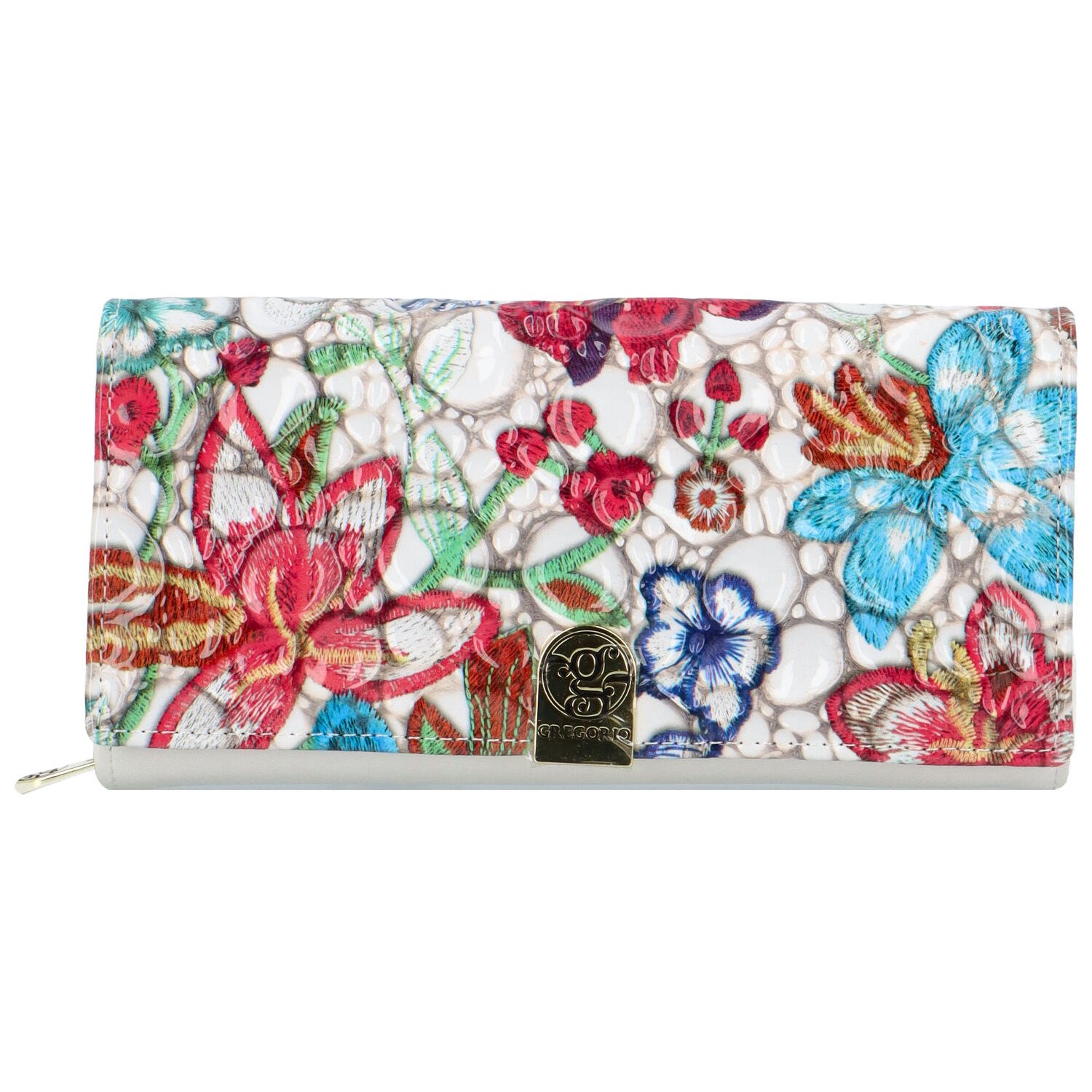 Levně Dámská kožená peněženka bílá/květinová - Gregorio Avrillin