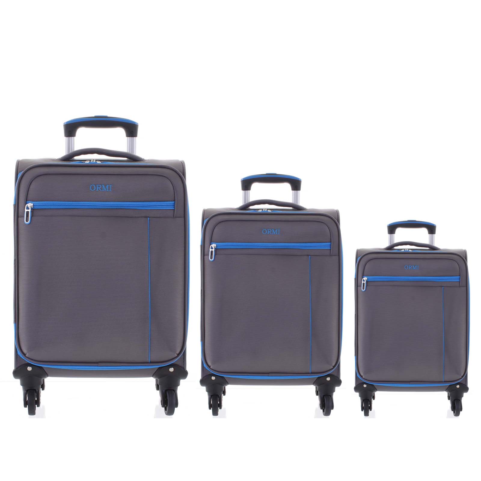 Kvalitní elegantní látkový šedý cestovní kufr sada - Ormi Mada L, M, S šedá