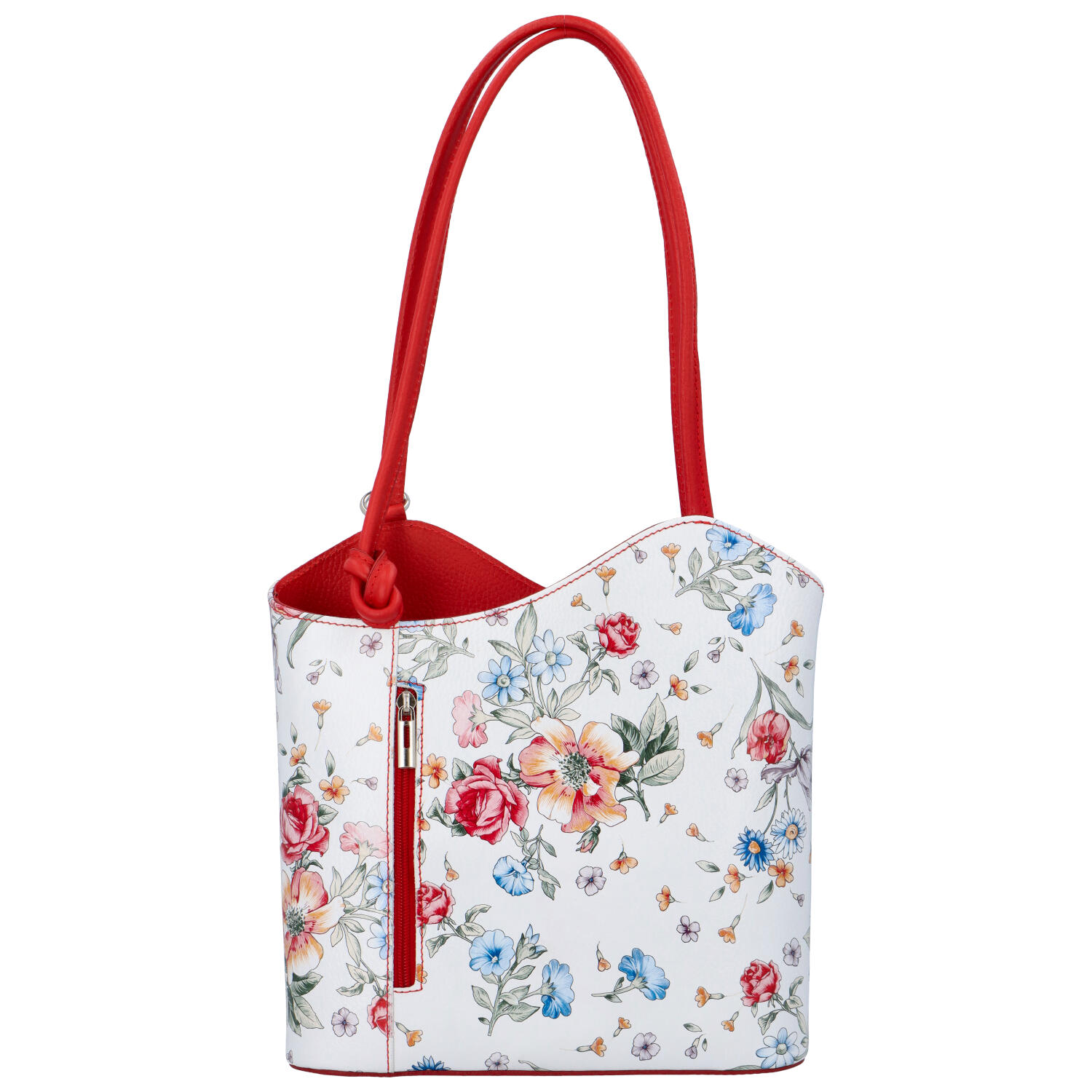 Levně Dámská kožená kabelka batůžek květinová červená - ItalY Larry New