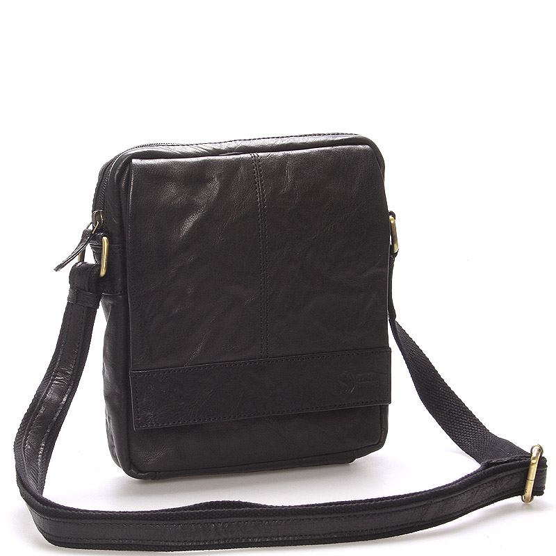 Levně Pánská černá prošívaná kožená taška - Sendi Design Bris