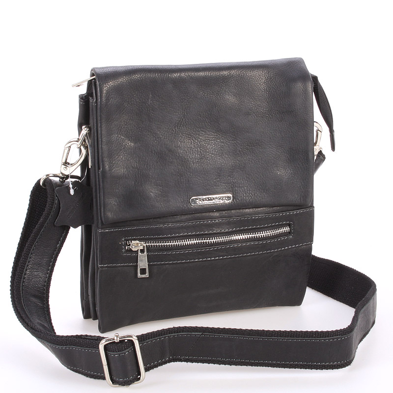 Levně Kvalitní černá pánská kožená taška - Sendi Design Hektor