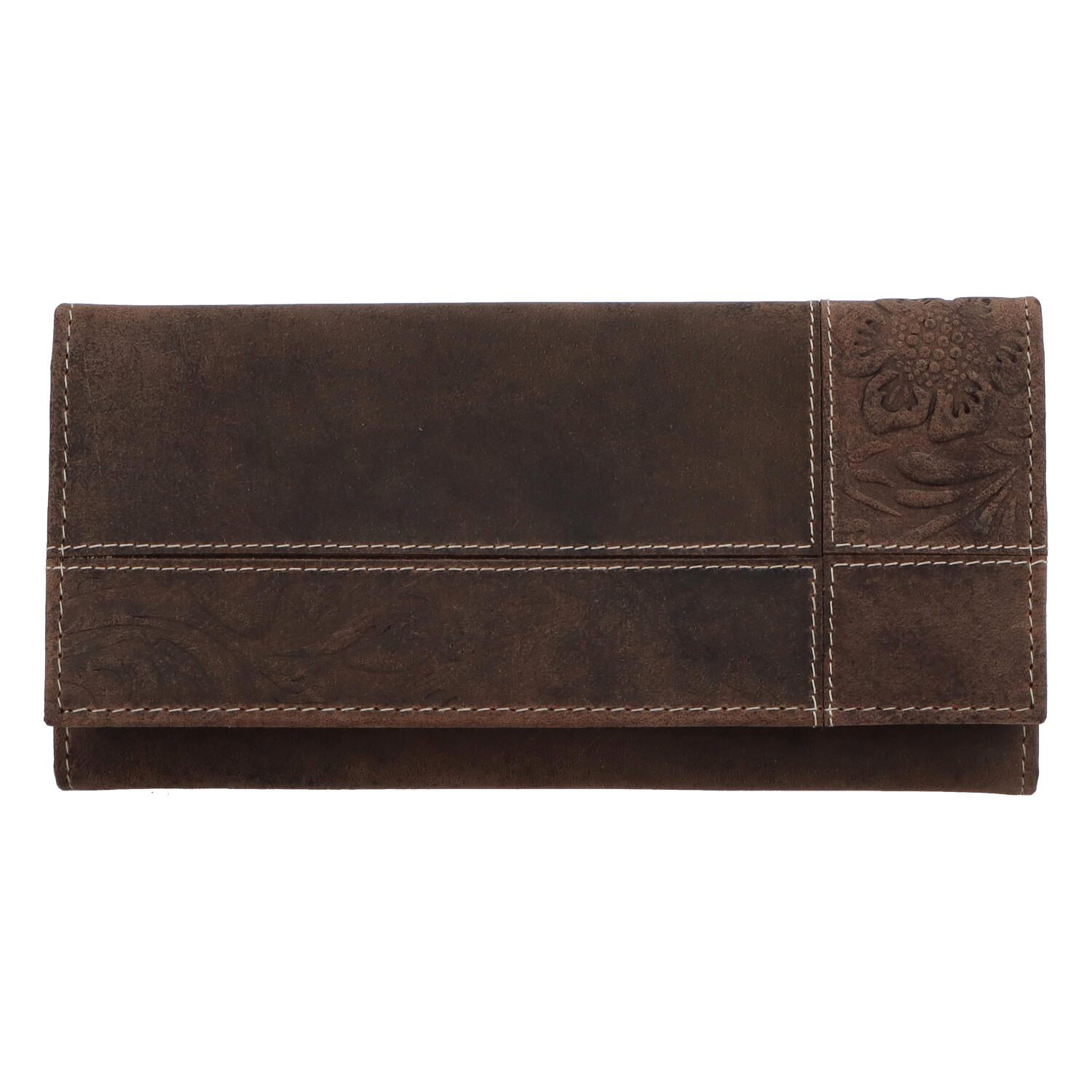 Levně Dámská kožená peněženka hnědá broušená se vzorem - Tomas Farbe