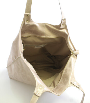 Luxusní pudrová velká kožená kabelka ItalY 12021