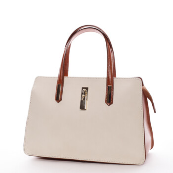 Krémovo-hnědá elegantní kožená kabelka ItalY Lina