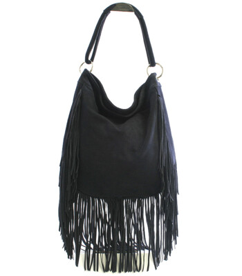 Modrá kožená broušená kabelka ItalY Aranka s třásněmi