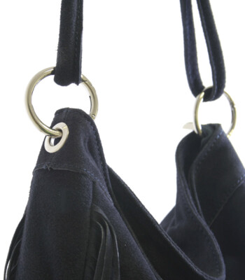 Modrá kožená broušená kabelka ItalY Aranka s třásněmi